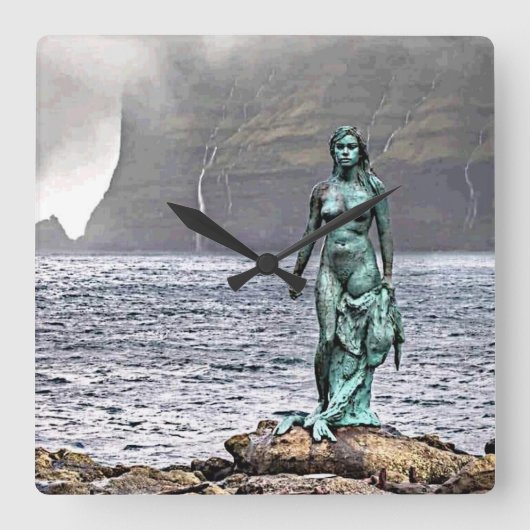 Horloge Carrée statue élégante de sirène de bronze (Recto)