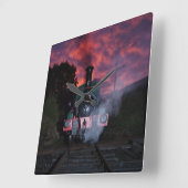 Horloge Carrée Steam Train Wall Clock (Angle)