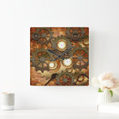 Horloge Carrée Steampunk aux couleurs dorées (Maison)