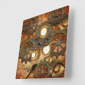 Horloge Carrée Steampunk aux couleurs dorées (Angle)