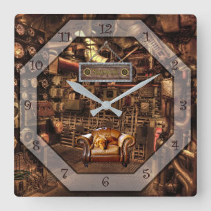 Horloge Carrée Steampunk ~ Grotte de l'homme ~ Gages ~ Mètres ~ 