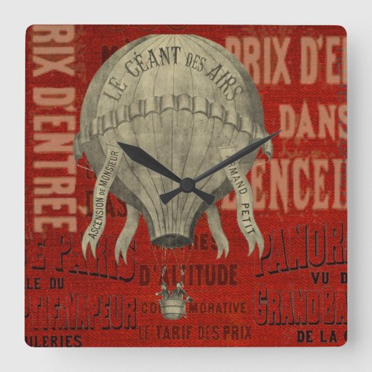 Horloge Carrée Steampunk Hot Air Ballon Ride Polices graphiques e (Recto)