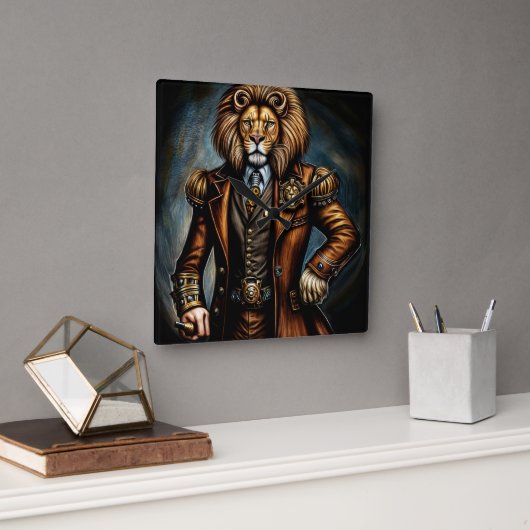 Horloge Carrée Steampunk lion in a suit (Bureau)
