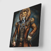 Horloge Carrée Steampunk lion in a suit (Angle)