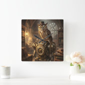Horloge Carrée steampunk owl clockwork art clock (Maison)
