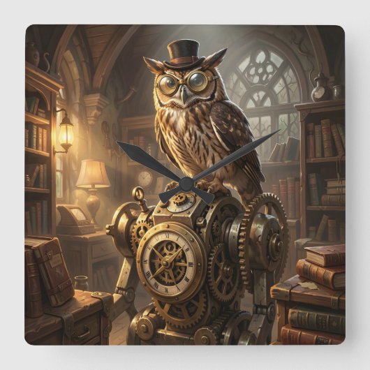 Horloge Carrée steampunk owl clockwork art clock (Recto)