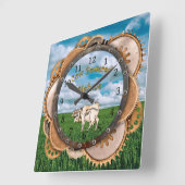 Horloge Carrée Steampunk ~ Pardon Mon méthane ~ Vache Powered (Angle)