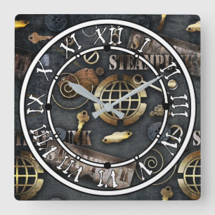 Horloge Carrée Steampunk, scrapbooking
