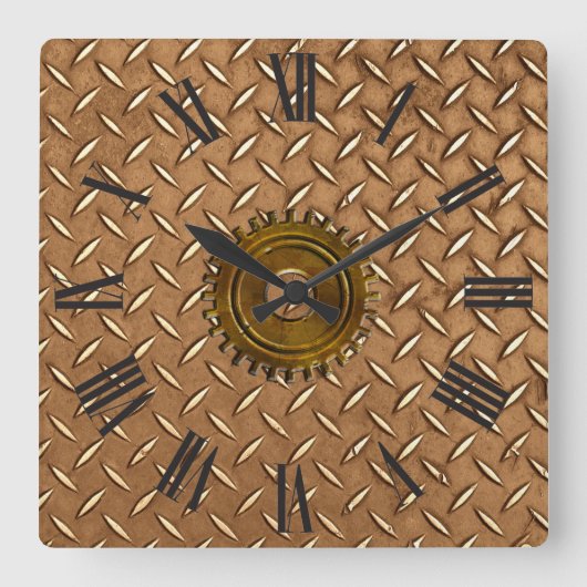 Horloge Carrée Steampunk Steel-plated Metal-look Wall Clock (Recto)