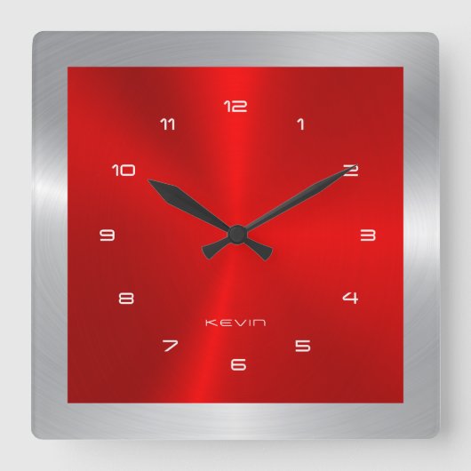 Horloge Carrée Steel Square Silver & Red & Metallic (Recto)