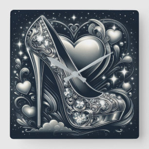 Horloge Carrée Stiletto à la mode avec Coeurs et Etoiles