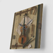 Horloge Carrée Still Life, Violon et Musique (Angle)