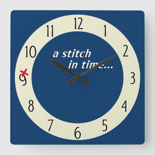 Horloge Carrée Stitch in time saves 9 clock - blue (Recto)