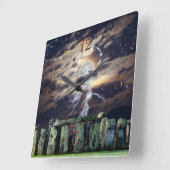 Horloge Carrée Stonehenge Standing Stones & Lune Imaginaire (Angle)