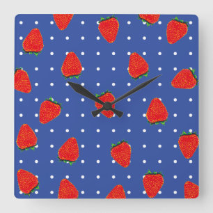 Horloge Carrée strawberries with dots