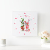 Horloge Carrée Strawberry Juice Cool Drink Fruits Wall Clock (Maison)