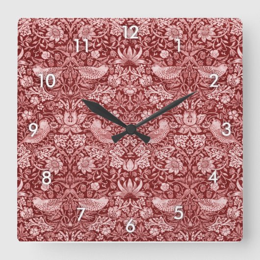 Horloge Carrée Strawberry Thief Maroon, William Morris (Recto)