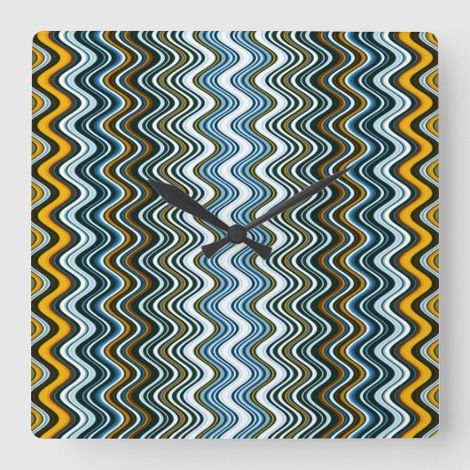 Horloge Carrée Stripes ondulées jaune et bleu uniques (Recto)