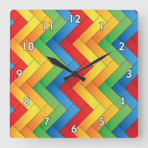 Horloge Carrée Stripes Zig-Zag Colorées Côté Par Côté