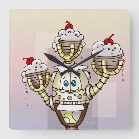 HORLOGE CARRÉE STRUCTUBE ROBOT CARTOON CLOCK SQUARE (Recto)