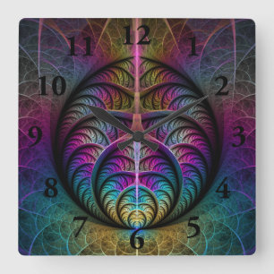 Horloge Carrée Structures vives Art Abstrait coloré Fractal