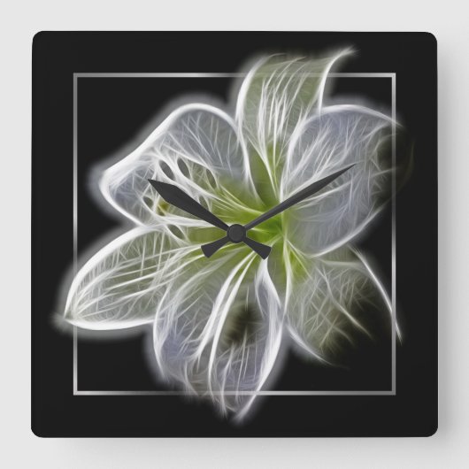 Horloge Carrée Stunning White Lily Fractal Art Black (Recto)