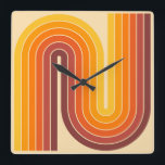 Horloge Carrée Style 1970s Arched Stripes Motif géométrique<br><div class="desc">les années 70 style Vintage rétro Motif géométrique orange jaune et Brown.</div>