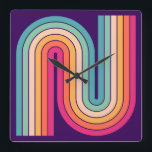 Horloge Carrée Style 1970s Arched Stripes Motif géométrique<br><div class="desc">Bright and Colorful Retro 1970 Style Arched Stripes Motif géométrique.</div>