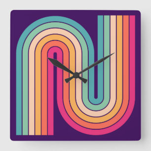 Horloge Carrée Style 1970s Arched Stripes Motif géométrique