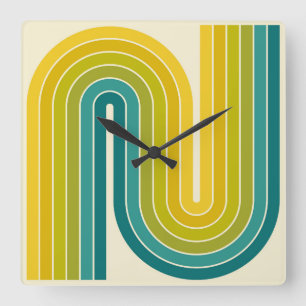 Horloge Carrée Style 1970s Arched Stripes Motif géométrique