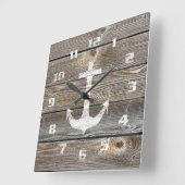 Horloge Carrée Style authentique Bois Rustique Ancre nautique (Angle)