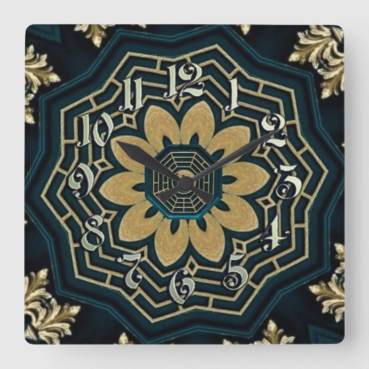 Horloge Carrée Style chic or et vert asiatique (Recto)