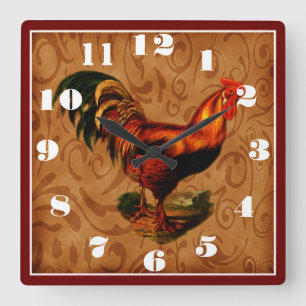 Horloge Carrée Style de maison de ferme Coq de campagne
