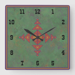 Horloge Carrée Style géométrique vert sud-ouest de l'Artemisia