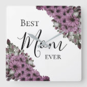 Horloge Carrée Stylé Lavender Floral Meilleure Maman Jamais (Recto)