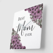 Horloge Carrée Stylé Lavender Floral Meilleure Maman Jamais (Angle)
