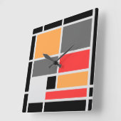 Horloge Carrée Style mondrique design orange rouge noir gris (Angle)