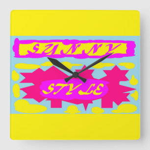 HORLOGE CARRÉE STYLE SOLEIL PROFOND ROSE CANARIEN JAUNE ET SKY BL