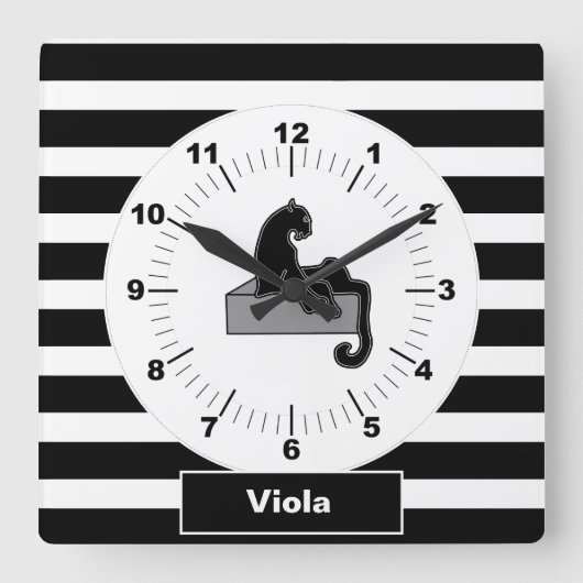 Horloge Carrée Stylish Black Panther Cat White (Recto)
