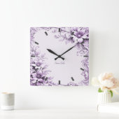 Horloge Carrée Stylish Purple Flowers Wall Clock (Maison)