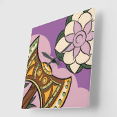 Horloge Carrée Stylized Axe and Flower Design (Angle)
