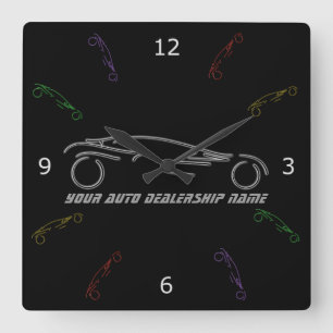 Horloge Carrée Stylized Sportscar - glowing neon auto shop design