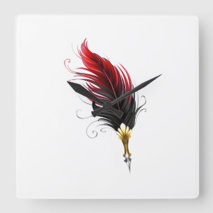 Horloge Carrée Stylo rouge en plumes avec nib or