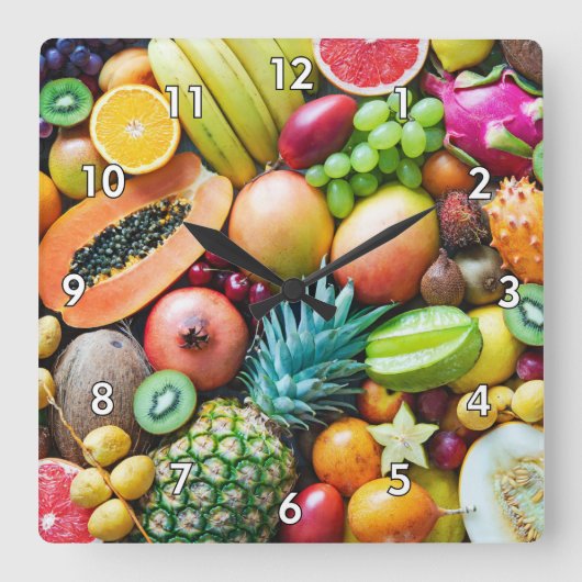 Horloge Carrée Succès délicieux d'addition de fruits (Recto)