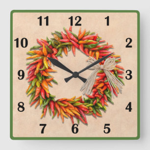 Horloge Carrée Sud-Ouest du Chili Ristra Wreath Numéros de style 