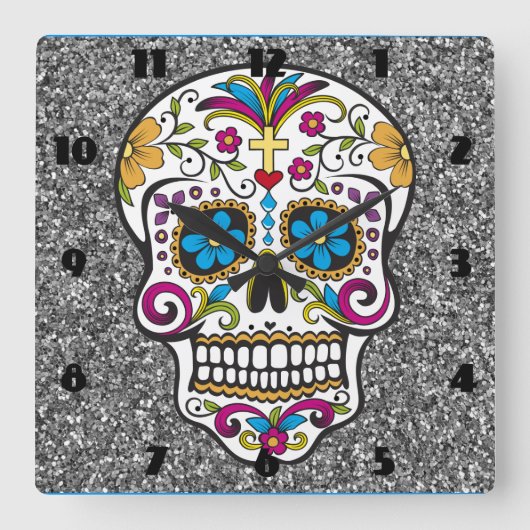 Horloge Carrée sugar skull Wall (Recto)