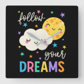 Horloge Carrée Suivez vos rêves | Cloud & Moon (Recto)