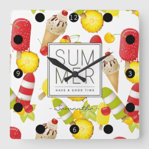 Horloge Carrée Summer Fruits and Ice-Cream Fun