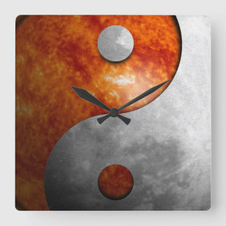 Horloge Carrée Sun et Moon Yin Yang