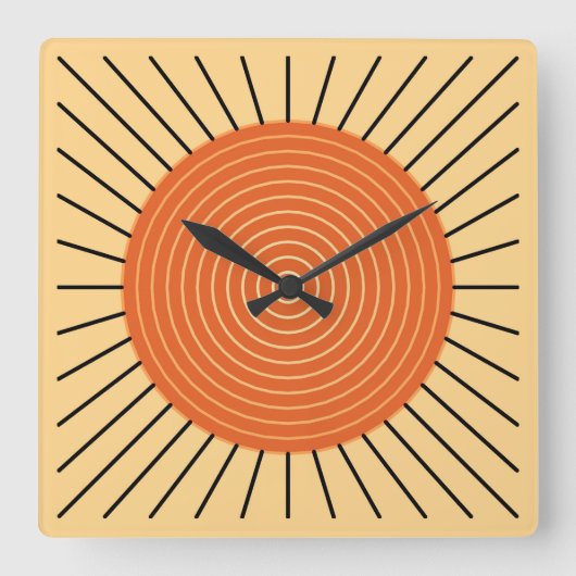 Horloge Carrée Sunburst géométrique moderne - Mandarin Orange (Recto)